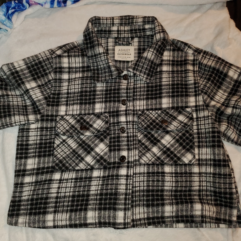 Ashley Stewart Monochrome Plaid Cropped Jacket